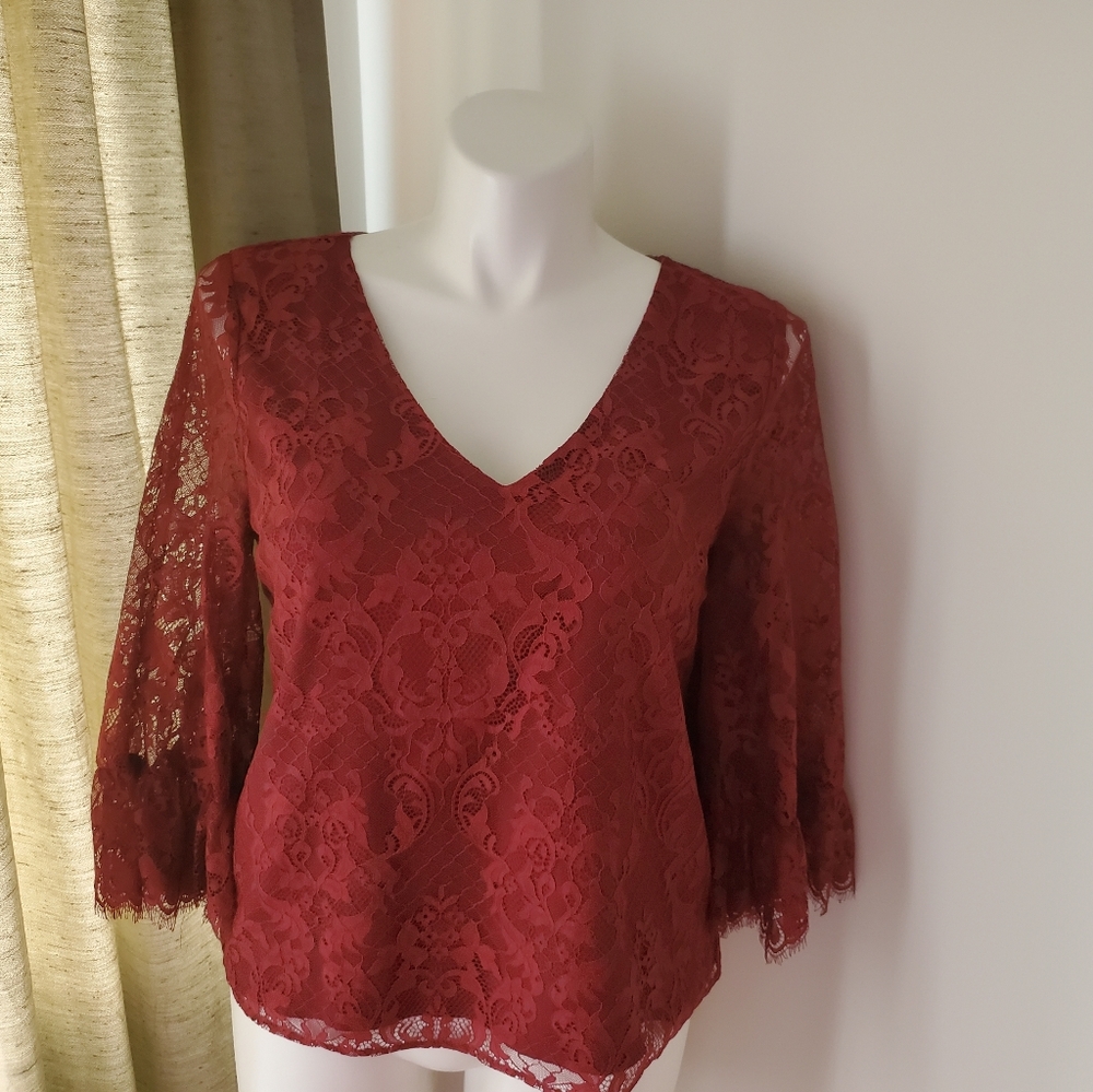 LAST CALL. DONATING 10/24. Modcloth Burgandy V-Neck Lace Blouse